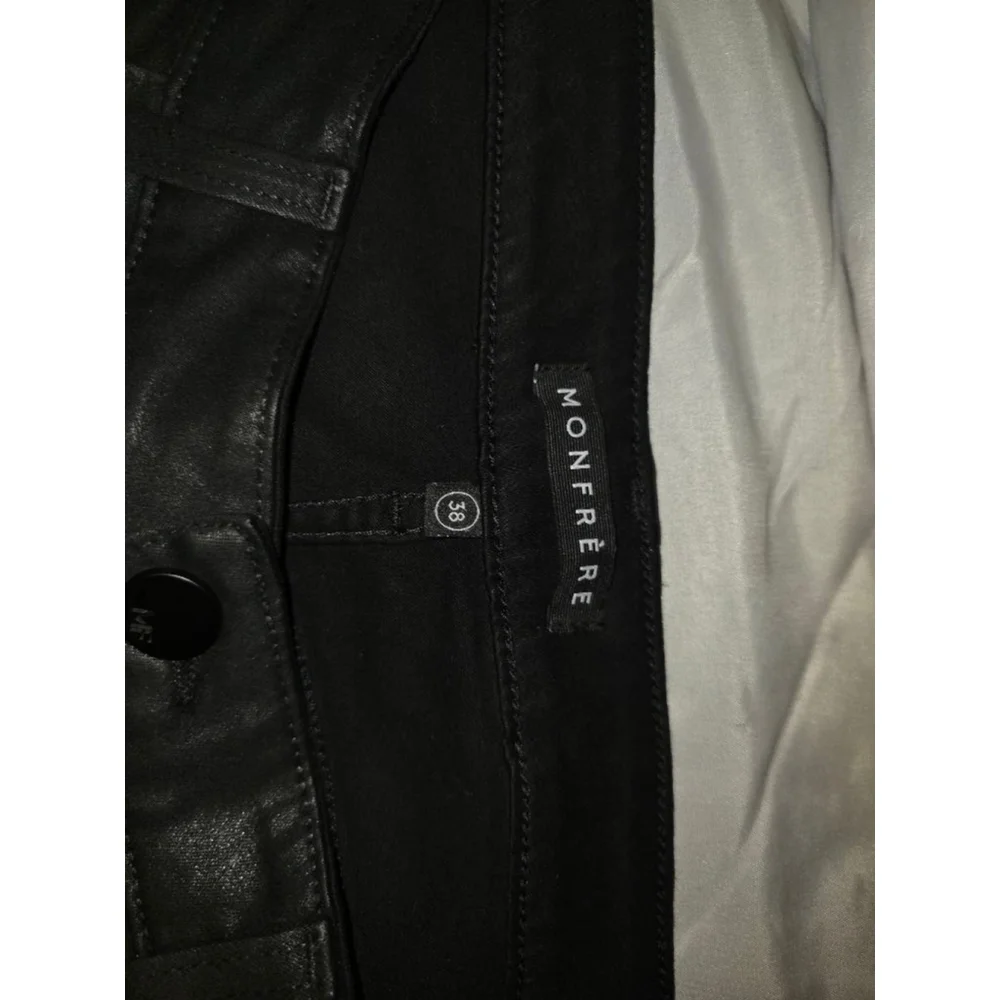 Monfrère Black Coated Cargo Pants Slim Fit Leather Look Size 38